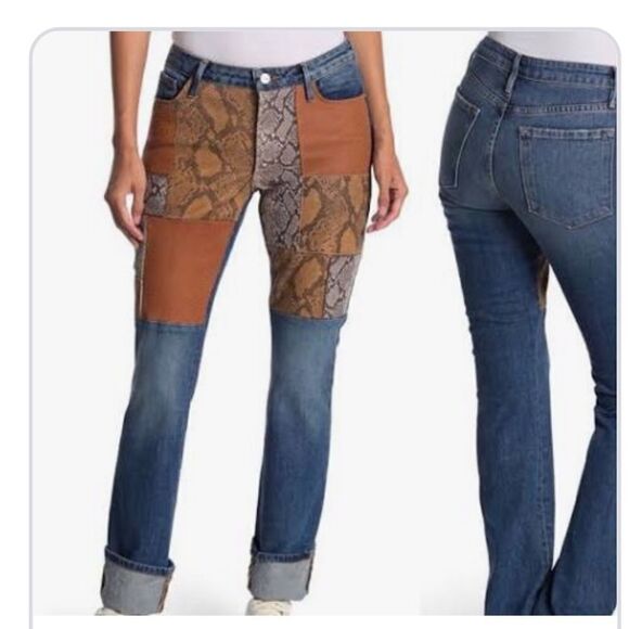 FRAME Denim Le Mini Bootcut Lambskin Leather Patchwork Kenmore Jeans NWT $448 - Picture 1 of 12